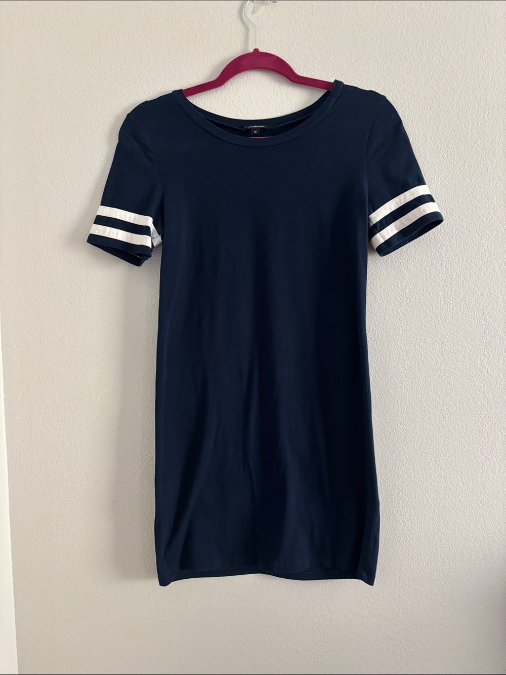 Navy Mini Dress with White Sleeve Stripes